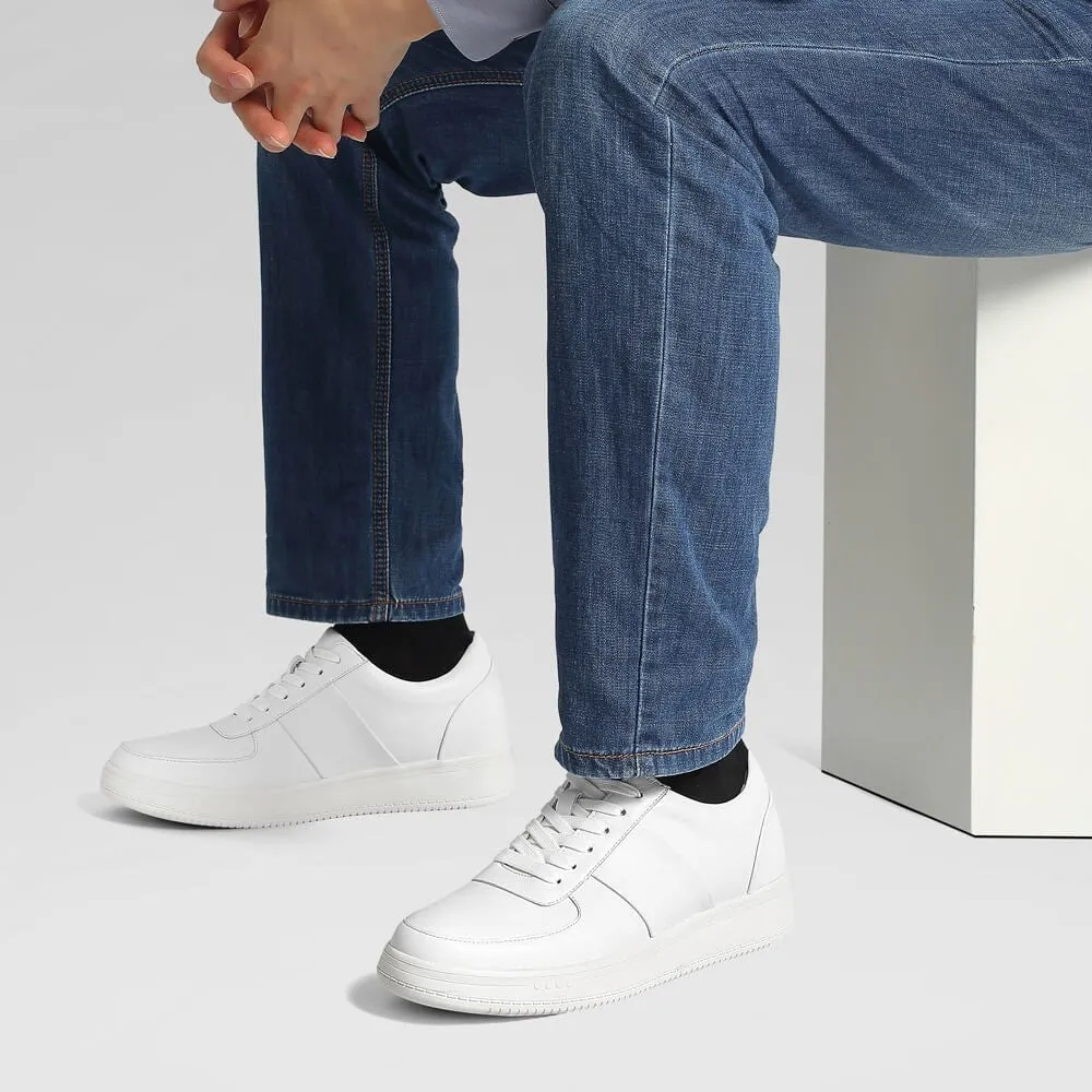 6 CM/2.36 Inches CMR CHAMARIPA CMR CHAMARIPA Men's Casual Elevator Shoes - White Cowhide Leather Sneakers