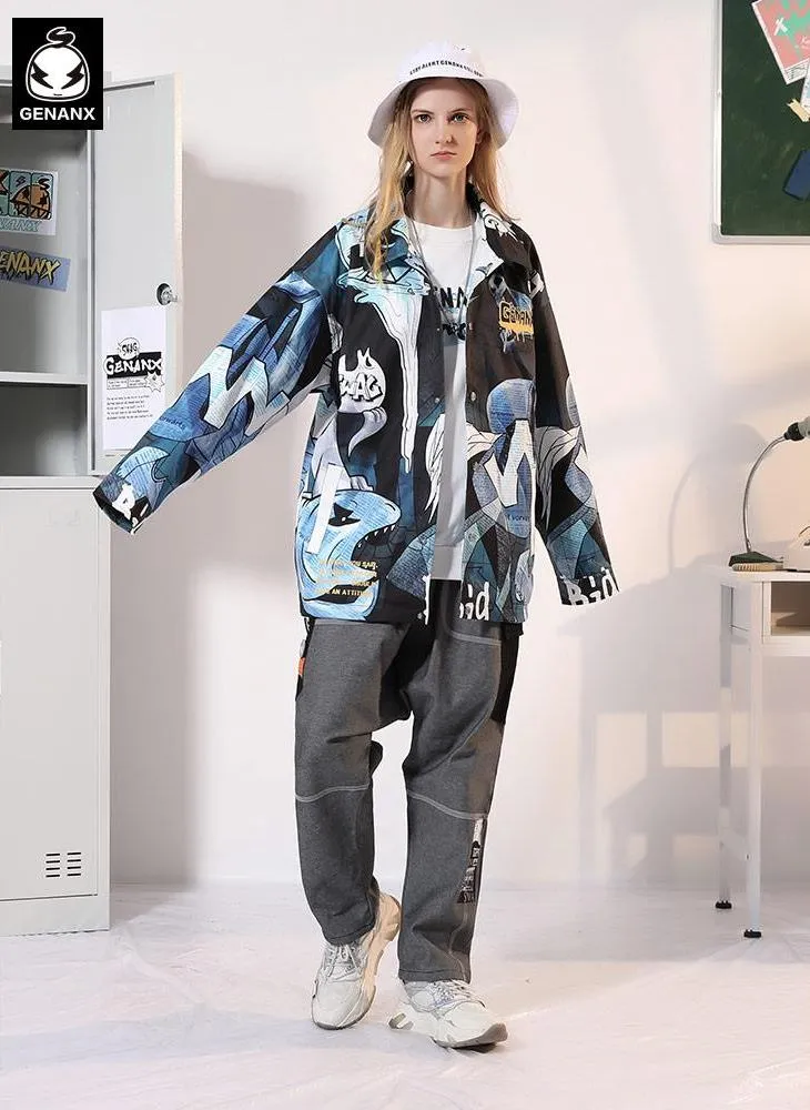 Abstract Style Painting Print Couple Lapel Jacket