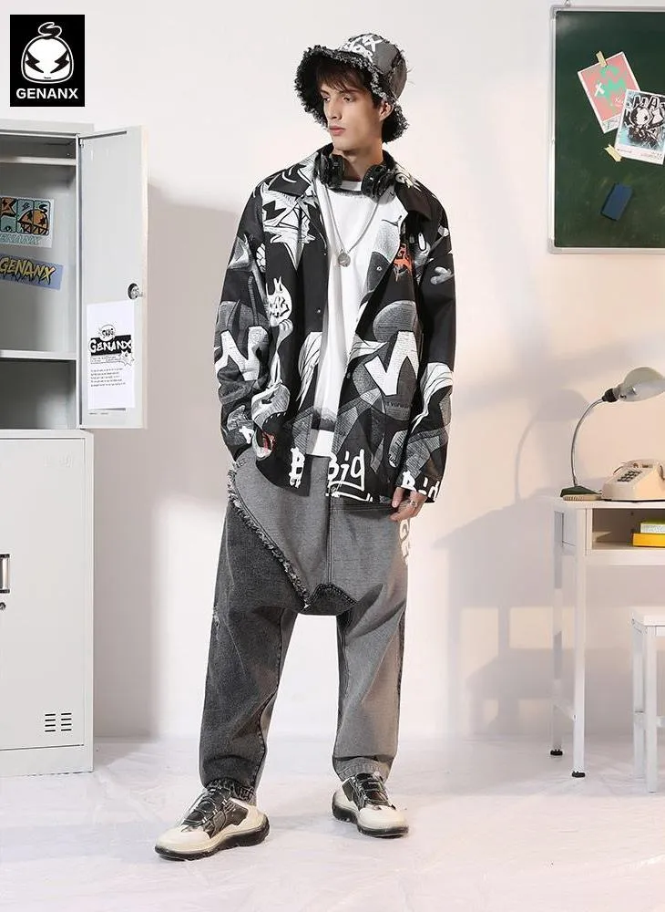 Abstract Style Painting Print Couple Lapel Jacket