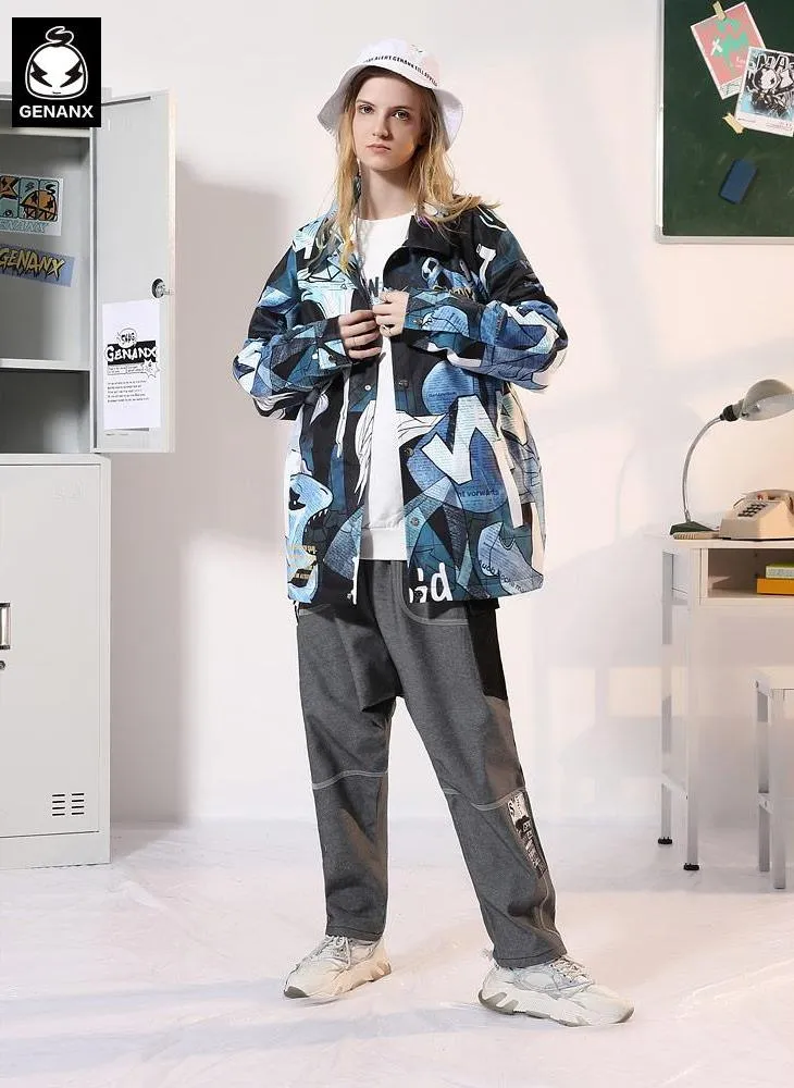 Abstract Style Painting Print Couple Lapel Jacket