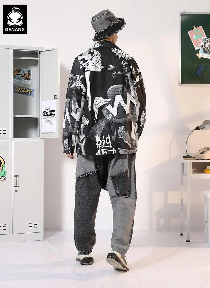 Abstract Style Painting Print Couple Lapel Jacket