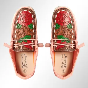 American Darling ADFT133PK12 Hand tooled carved genuine leather trim lightweight shoe footwear slip on