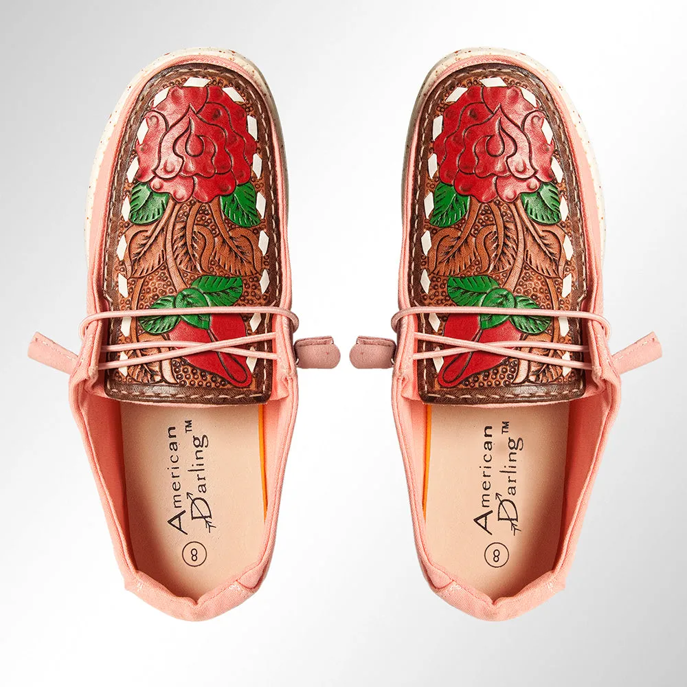 American Darling ADFT133PK12 Hand tooled carved genuine leather trim lightweight shoe footwear slip on