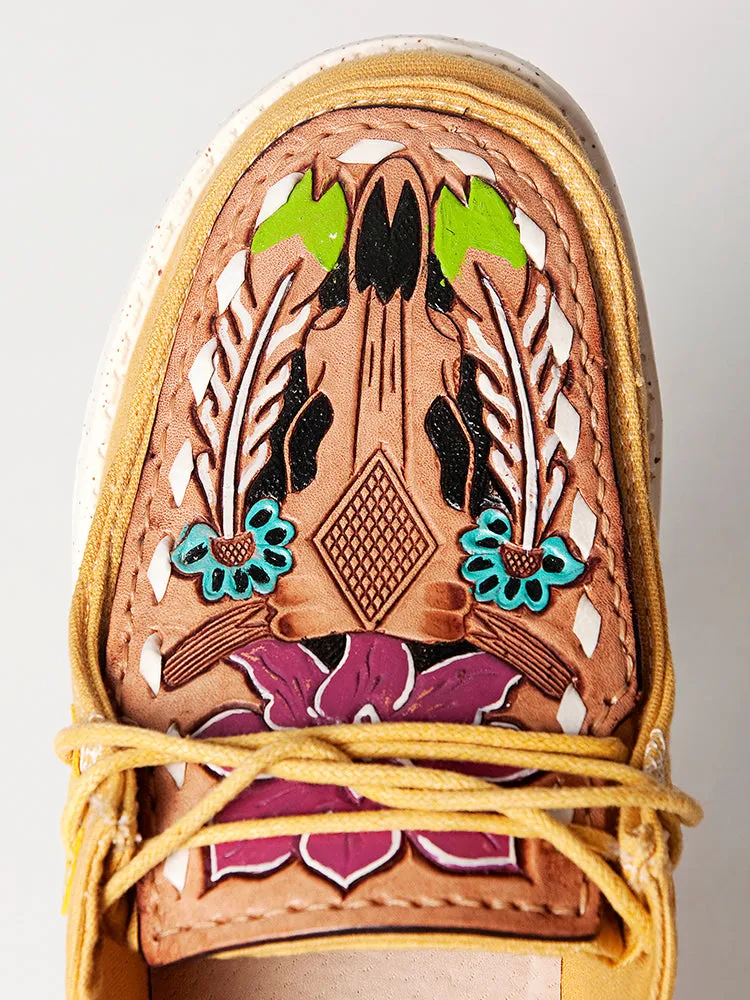 American Darling ADFT133YL2 Hand tooled carved genuine leather trim lightweight shoe footwear slip on