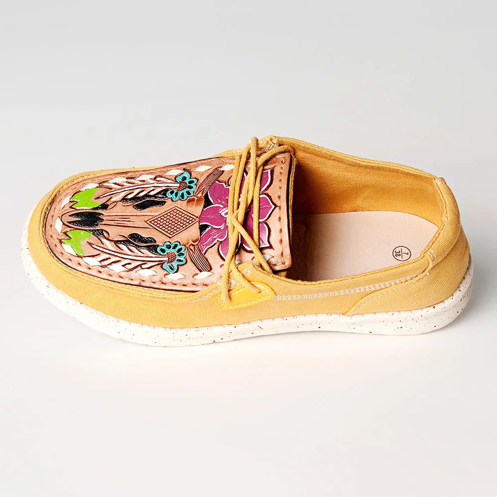 American Darling ADFT133YL2 Hand tooled carved genuine leather trim lightweight shoe footwear slip on