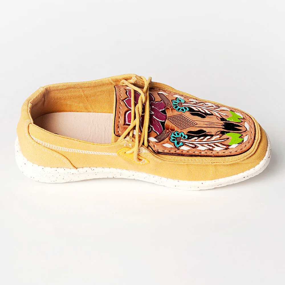 American Darling ADFT133YL2 Hand tooled carved genuine leather trim lightweight shoe footwear slip on