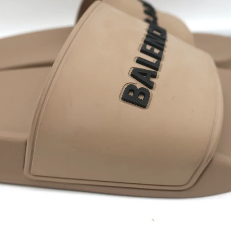Balenciaga Logo Pool Slides Beige Size 37 Slip-On Sandals
