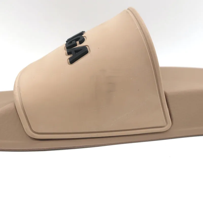 Balenciaga Logo Pool Slides Beige Size 37 Slip-On Sandals