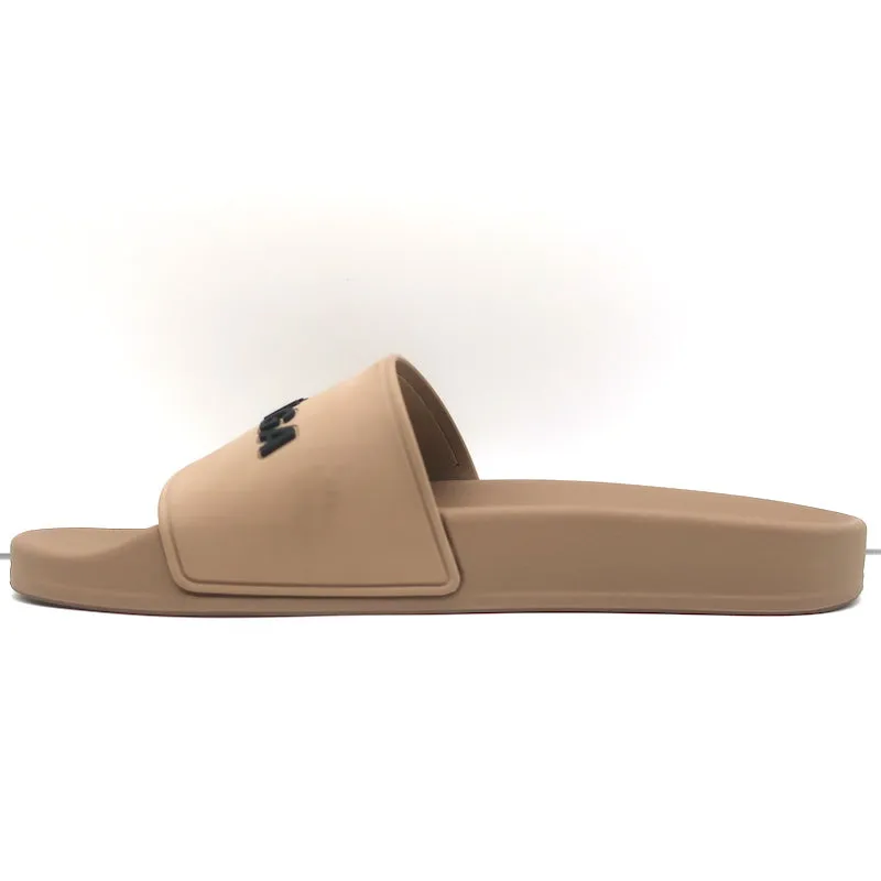 Balenciaga Logo Pool Slides Beige Size 37 Slip-On Sandals