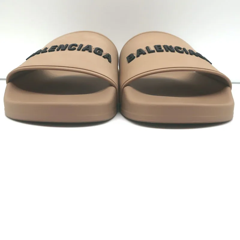 Balenciaga Logo Pool Slides Beige Size 37 Slip-On Sandals