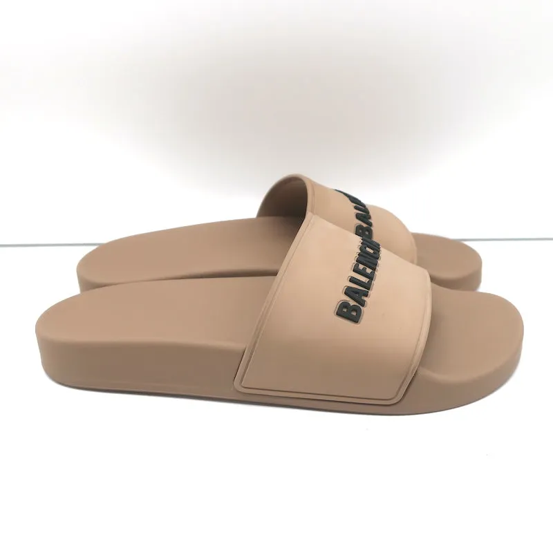 Balenciaga Logo Pool Slides Beige Size 37 Slip-On Sandals