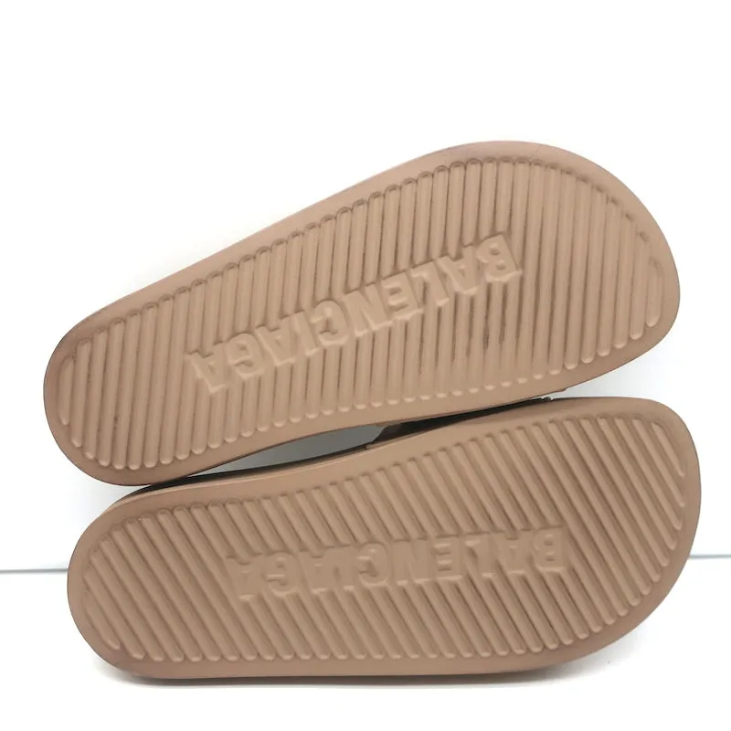 Balenciaga Logo Pool Slides Beige Size 37 Slip-On Sandals