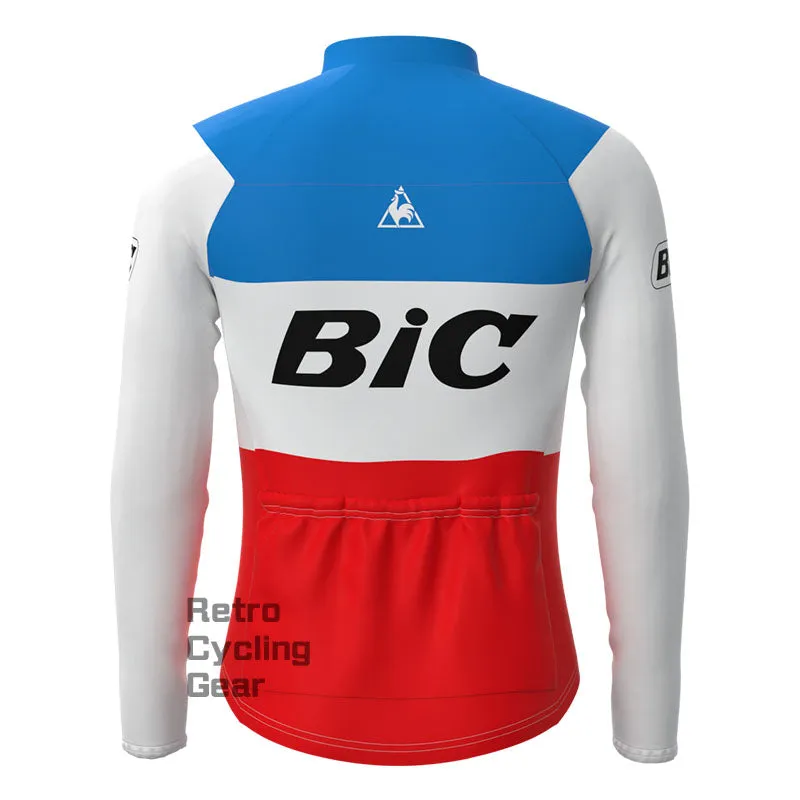 BIC White Blue Fleece Retro Long Sleeves Jerseys