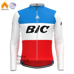BIC White Blue Fleece Retro Long Sleeves Jerseys