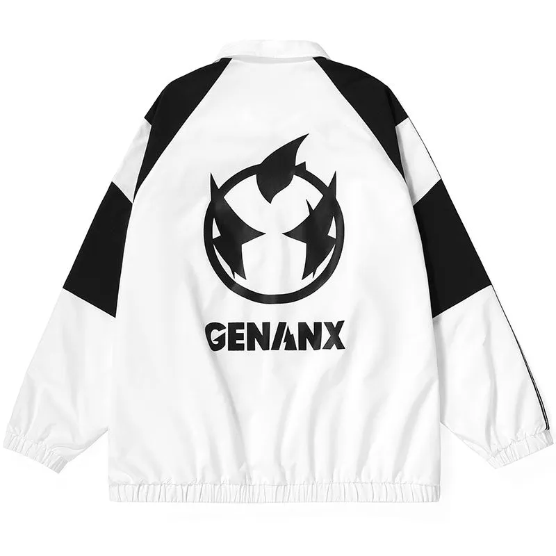 Black And White Contrast Print Lapel Raglan Sleeve Jacket