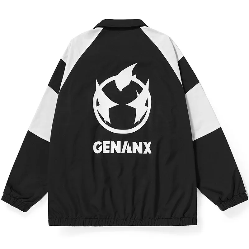 Black And White Contrast Print Lapel Raglan Sleeve Jacket