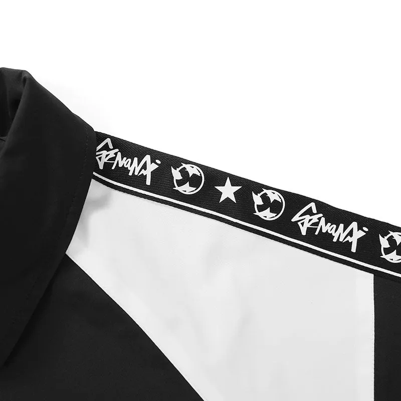 Black And White Contrast Print Lapel Raglan Sleeve Jacket