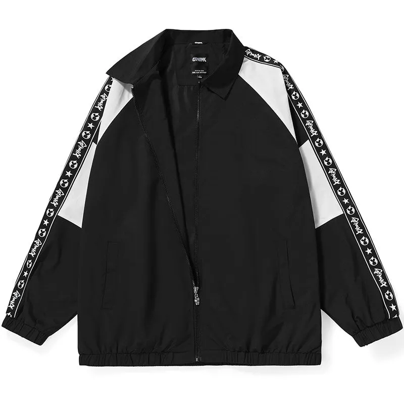 Black And White Contrast Print Lapel Raglan Sleeve Jacket