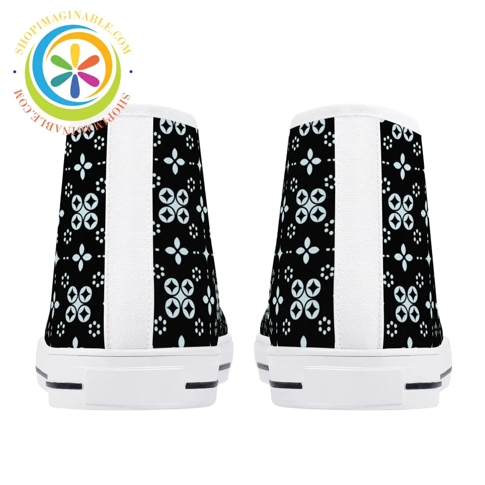 Black Batik Ladies High Top Canvas Shoes