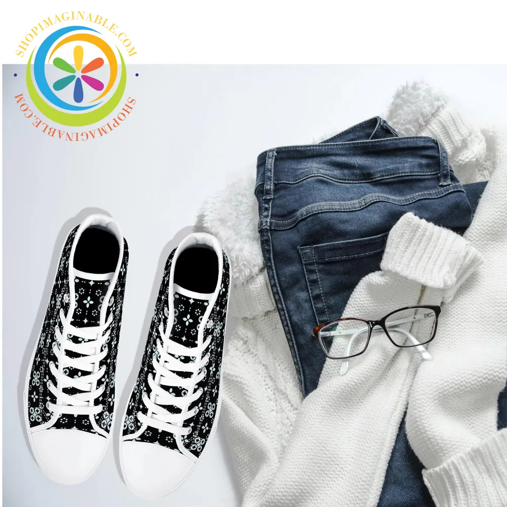 Black Batik Ladies High Top Canvas Shoes