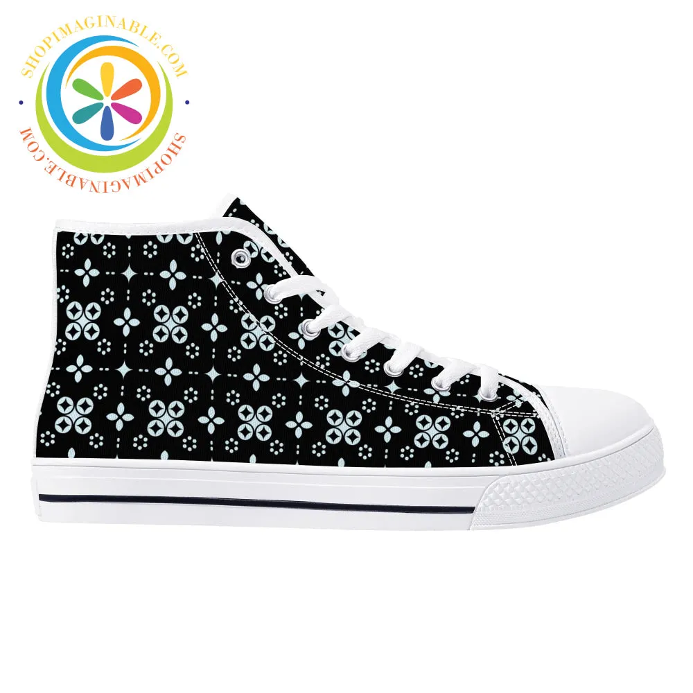 Black Batik Ladies High Top Canvas Shoes