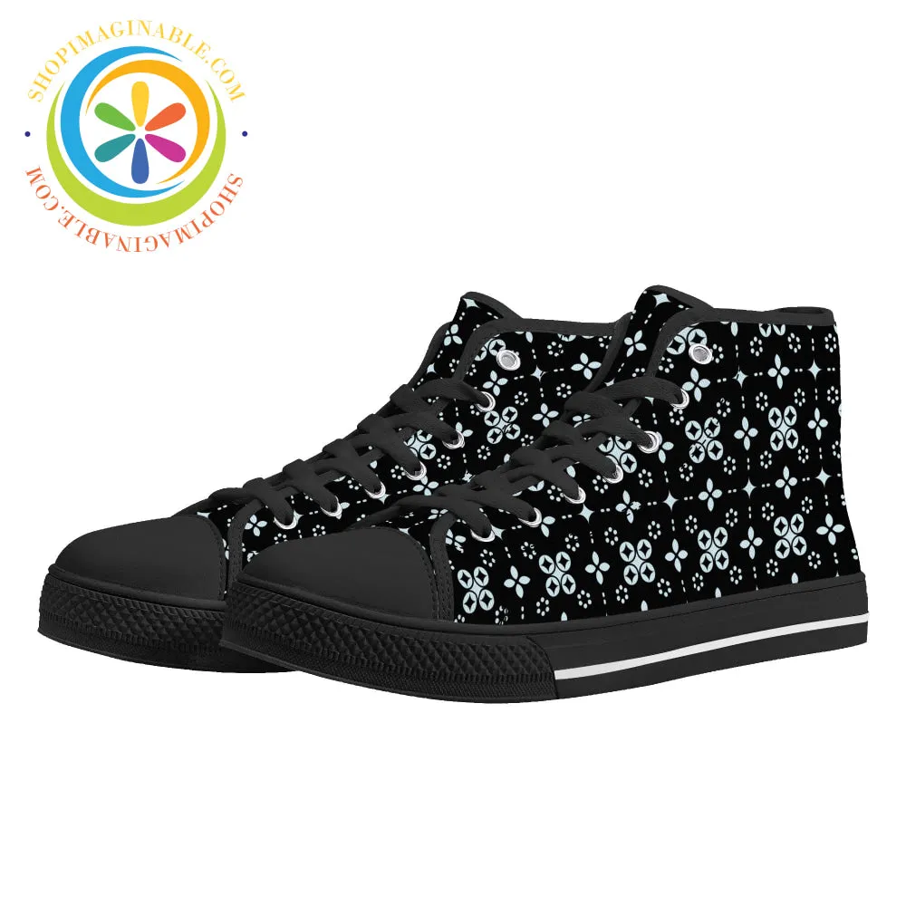 Black Batik Ladies High Top Canvas Shoes