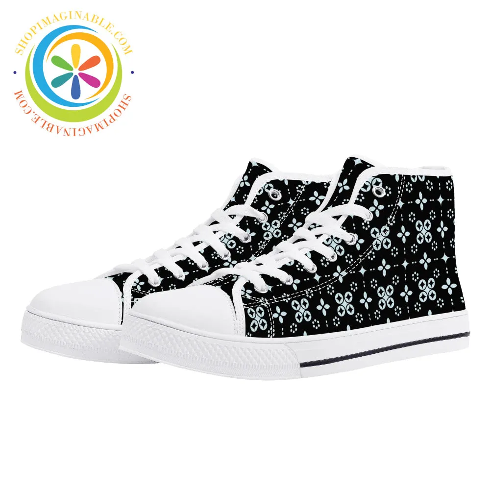 Black Batik Ladies High Top Canvas Shoes