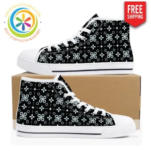 Black Batik Ladies High Top Canvas Shoes