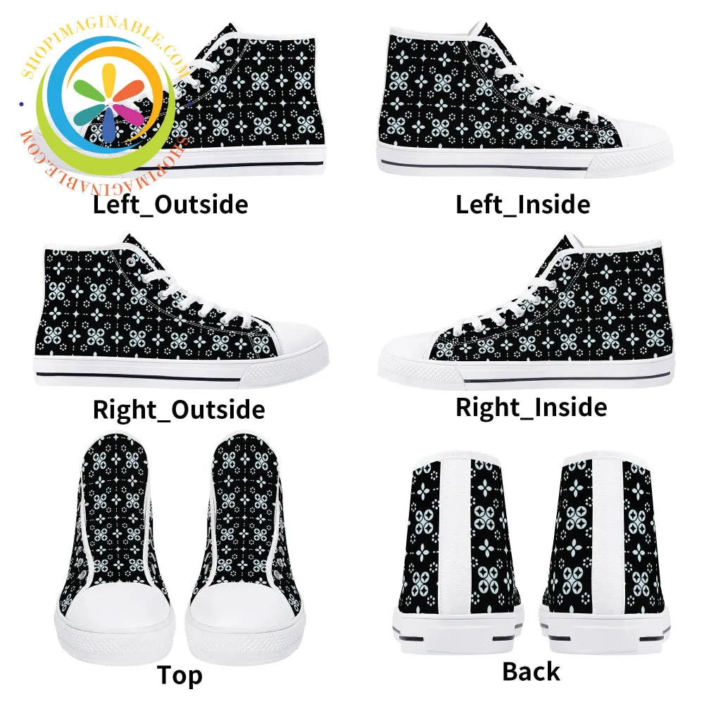 Black Batik Ladies High Top Canvas Shoes