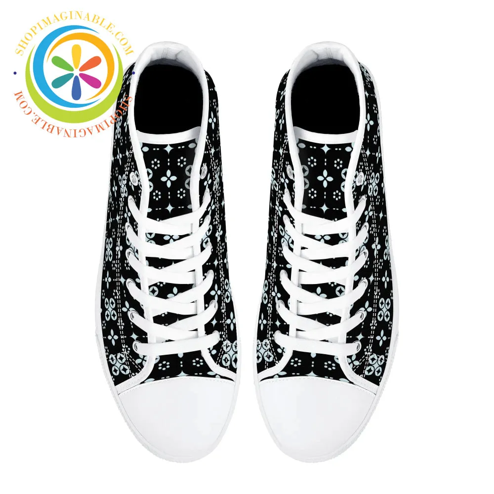 Black Batik Ladies High Top Canvas Shoes