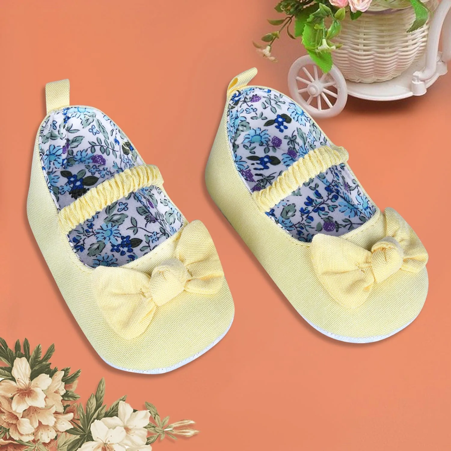 Bowknot Premium Girls Anti-Slip Ballerina Booties - Yellow