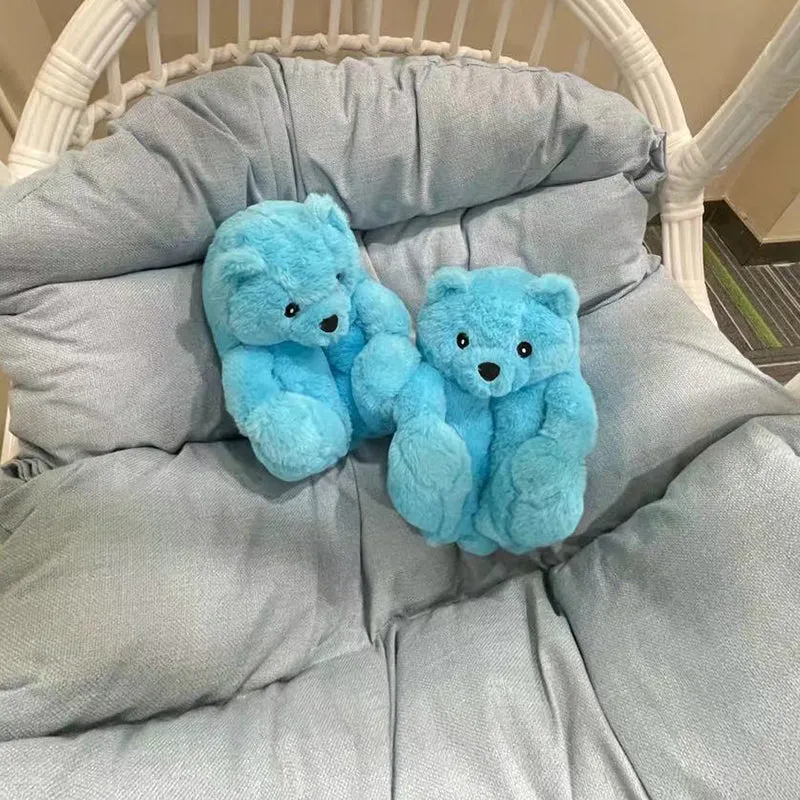 Cute Furry Winter Warm Faux Fur Big Cartoon Teddy Bear Shoes for Kids and Adults