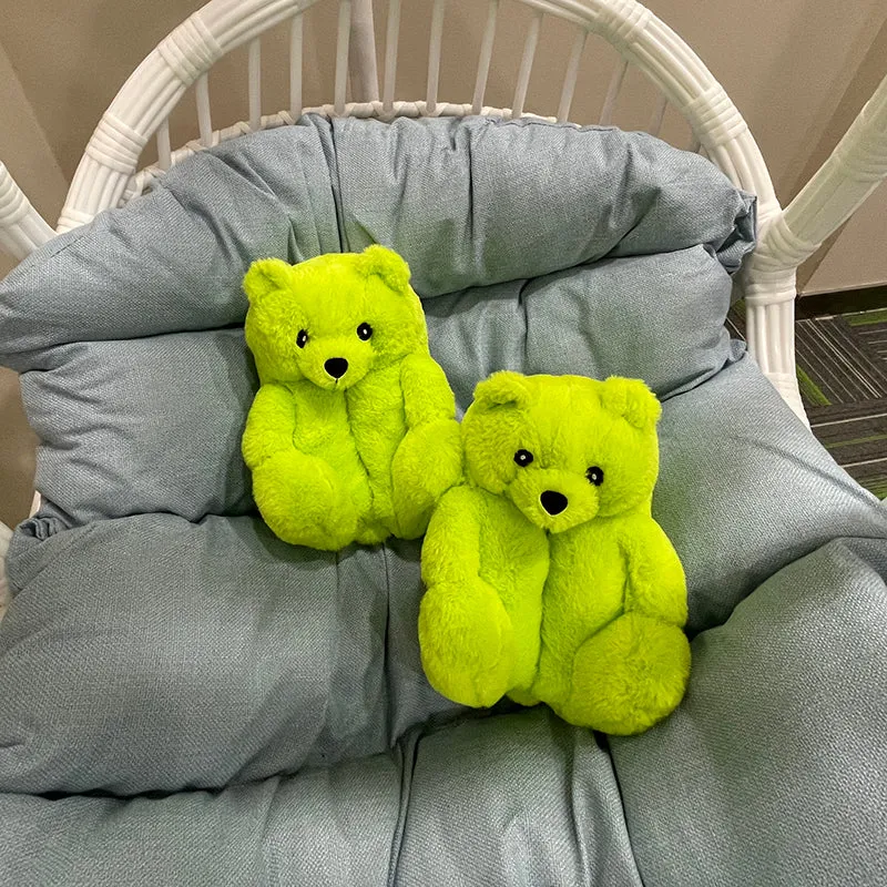 Cute Furry Winter Warm Faux Fur Big Cartoon Teddy Bear Shoes for Kids and Adults