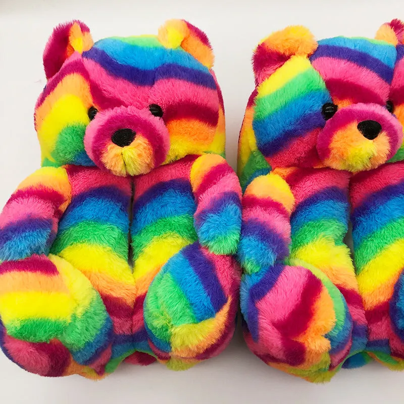 Cute Furry Winter Warm Faux Fur Big Cartoon Teddy Bear Shoes for Kids and Adults