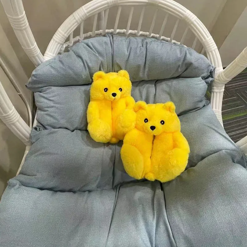 Cute Furry Winter Warm Faux Fur Big Cartoon Teddy Bear Shoes for Kids and Adults