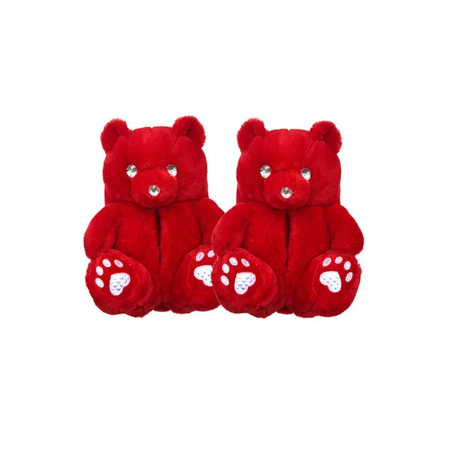Cute Furry Winter Warm Faux Fur Big Cartoon Teddy Bear Shoes for Kids and Adults