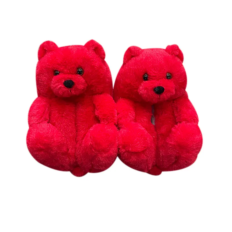 Cute Furry Winter Warm Faux Fur Big Cartoon Teddy Bear Shoes for Kids and Adults
