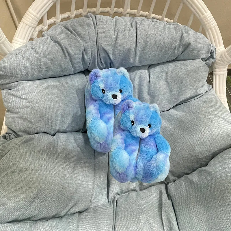 Cute Furry Winter Warm Faux Fur Big Cartoon Teddy Bear Shoes for Kids and Adults
