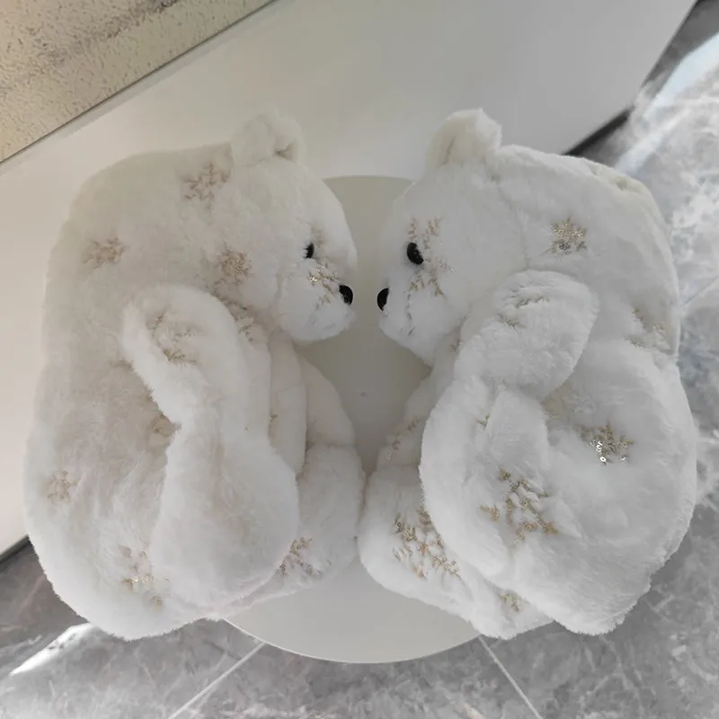 Cute Furry Winter Warm Faux Fur Big Cartoon Teddy Bear Shoes for Kids and Adults
