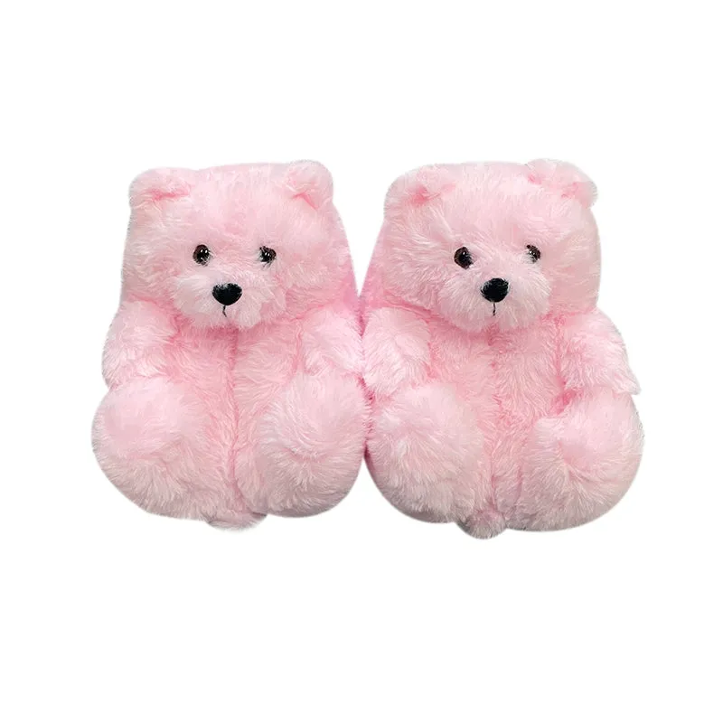 Cute Furry Winter Warm Faux Fur Big Cartoon Teddy Bear Shoes for Kids and Adults