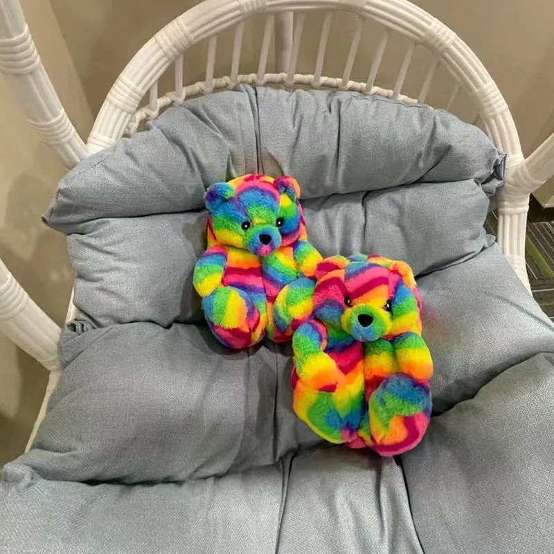 Cute Furry Winter Warm Faux Fur Big Cartoon Teddy Bear Shoes for Kids and Adults