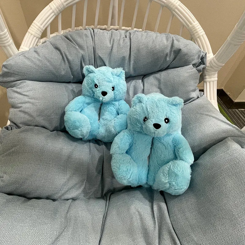 Cute Furry Winter Warm Faux Fur Big Cartoon Teddy Bear Shoes for Kids and Adults