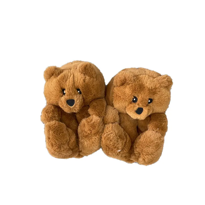 Cute Furry Winter Warm Faux Fur Big Cartoon Teddy Bear Shoes for Kids and Adults