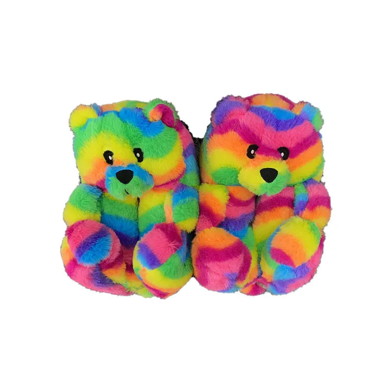 Cute Furry Winter Warm Faux Fur Big Cartoon Teddy Bear Shoes for Kids and Adults