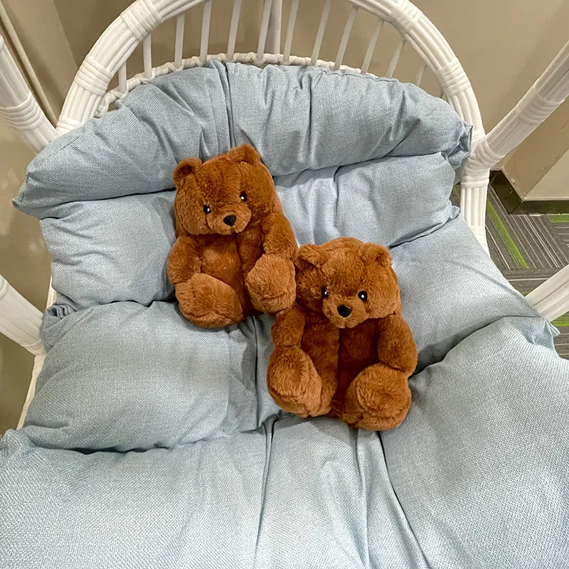 Cute Furry Winter Warm Faux Fur Big Cartoon Teddy Bear Shoes for Kids and Adults