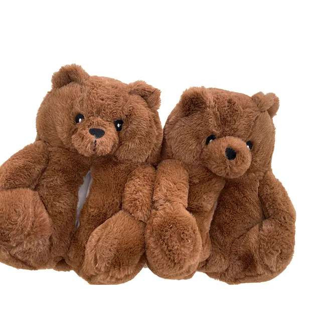 Cute Furry Winter Warm Faux Fur Big Cartoon Teddy Bear Shoes for Kids and Adults