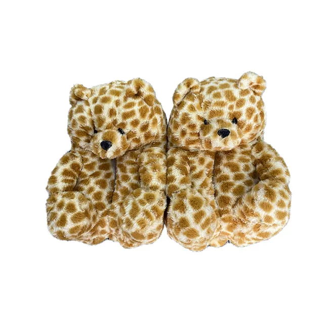 Cute Furry Winter Warm Faux Fur Big Cartoon Teddy Bear Shoes for Kids and Adults