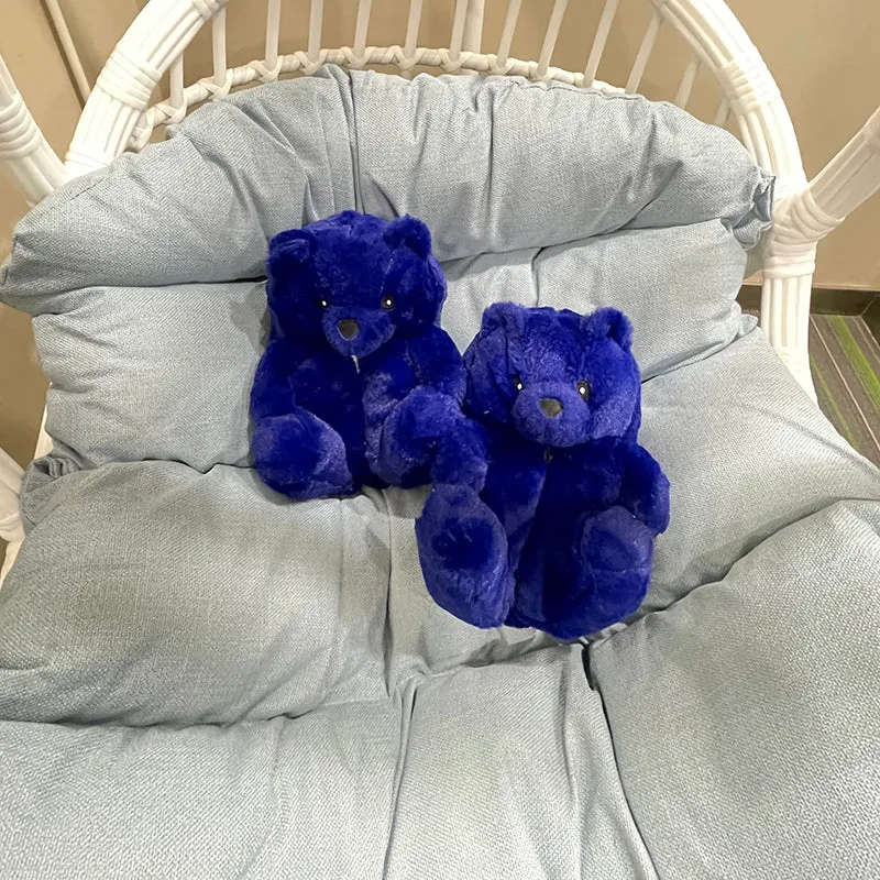 Cute Furry Winter Warm Faux Fur Big Cartoon Teddy Bear Shoes for Kids and Adults