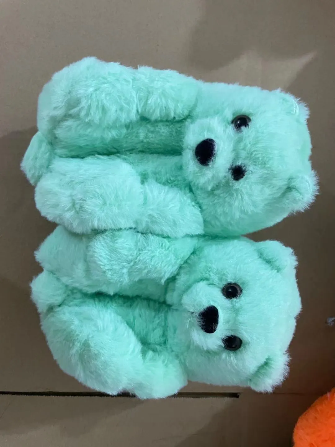 Cute Furry Winter Warm Faux Fur Big Cartoon Teddy Bear Shoes for Kids and Adults