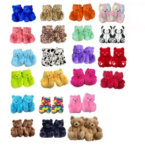 Cute Furry Winter Warm Faux Fur Big Cartoon Teddy Bear Shoes for Kids and Adults
